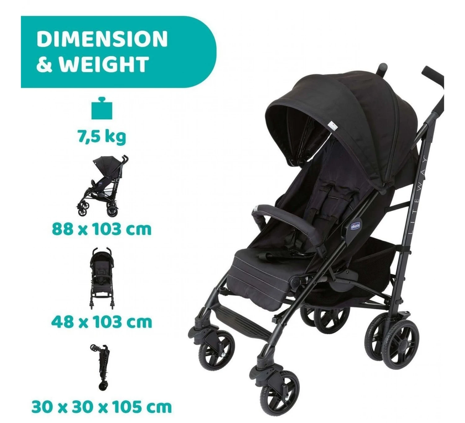 CHICCO Liteway 4 Complete Buggy- Zwart 8 CHICCO Liteway 4 Complete Buggy- Zwart - Afbeelding 8